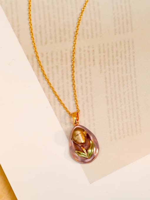 18K Golden Freshwater Pearl [Necklace] Brass Imitation Pearl Flower Vintage Necklace